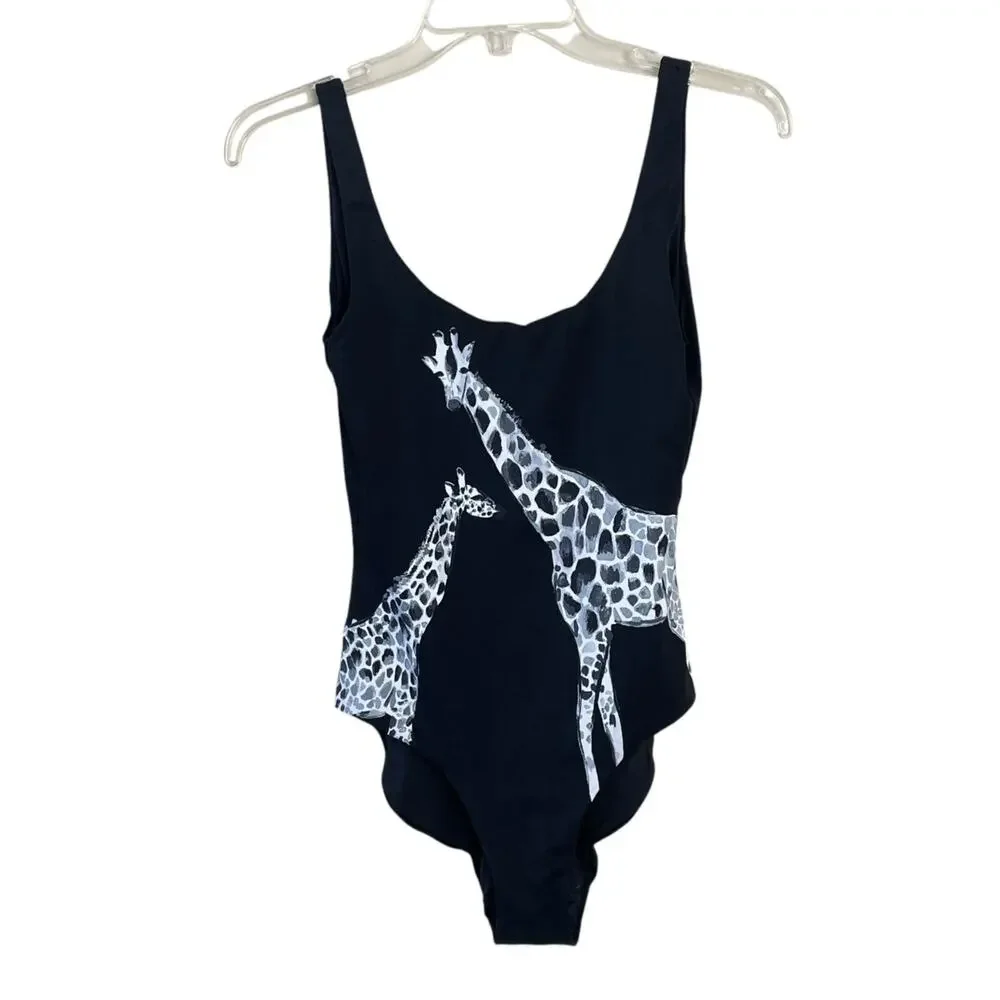 ONIA ANTHROPOLOGIE Women's Size XL Black Giraffe One-Piece Kelly Swimsuit NEW